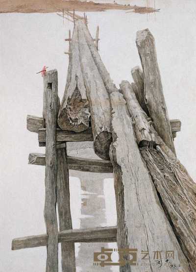 王可大 1993年作 红蜻蜓与独木桥 99×71cm